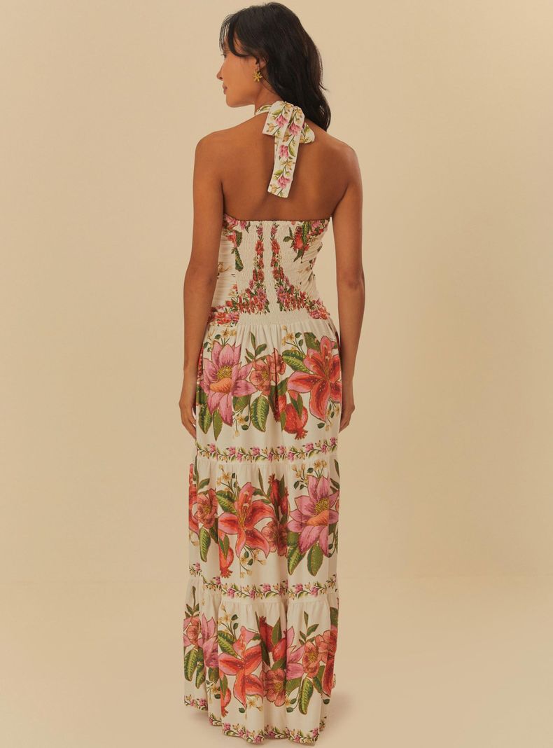Vestido Largo Estampado Flores con Amarra-1