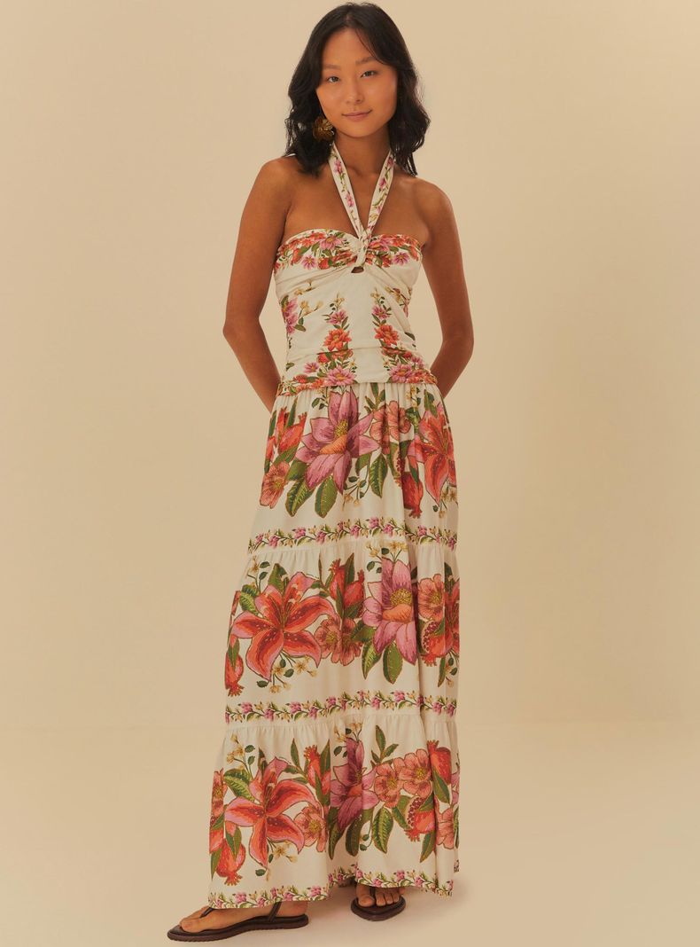 Vestido Largo Estampado Flores con Amarra-0