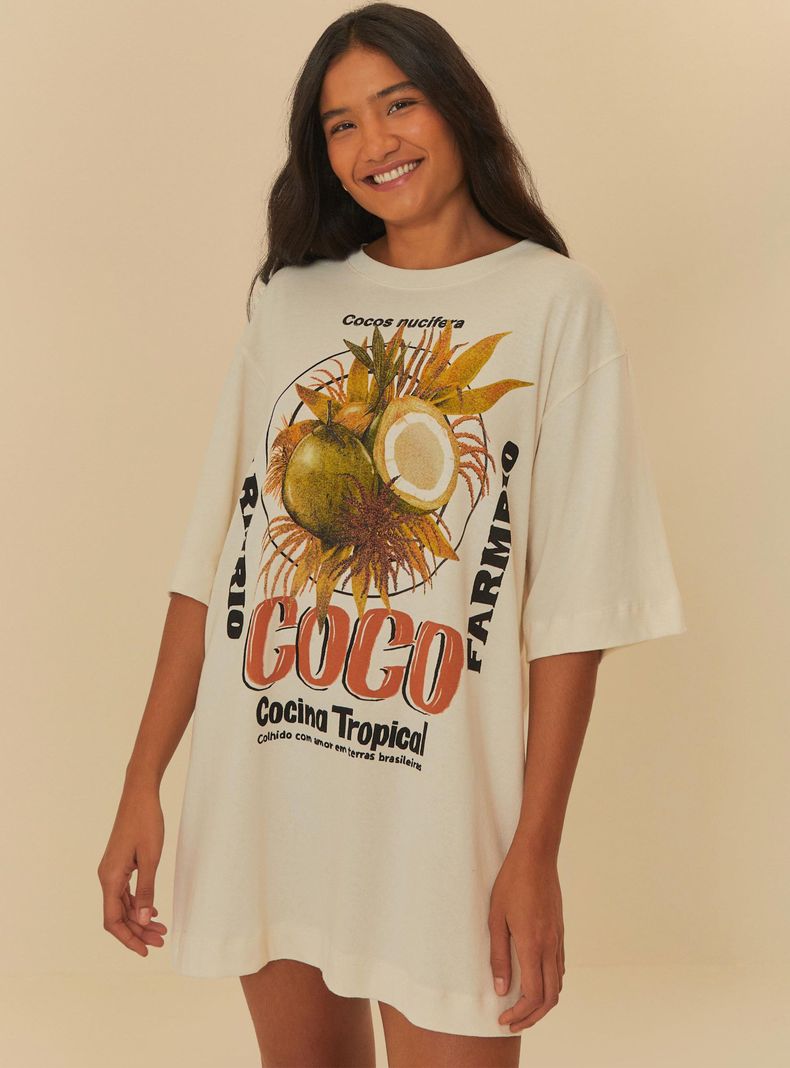Polera Larga Manga Corta con Estampado Coco-0