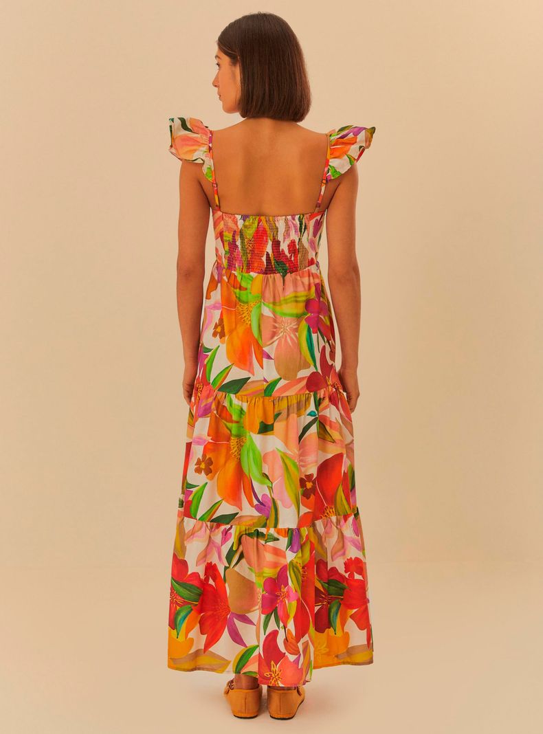Vestido Largo Estampado Flores con Vuelos-1