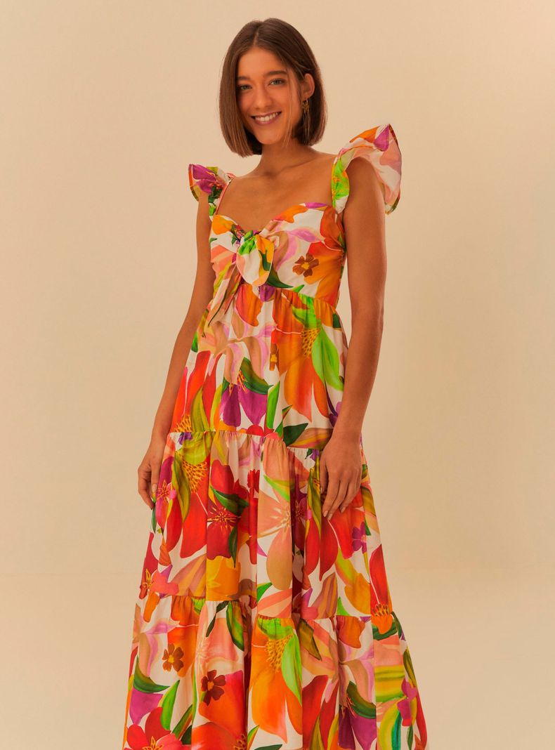 Vestido Largo Estampado Flores con Vuelos-2