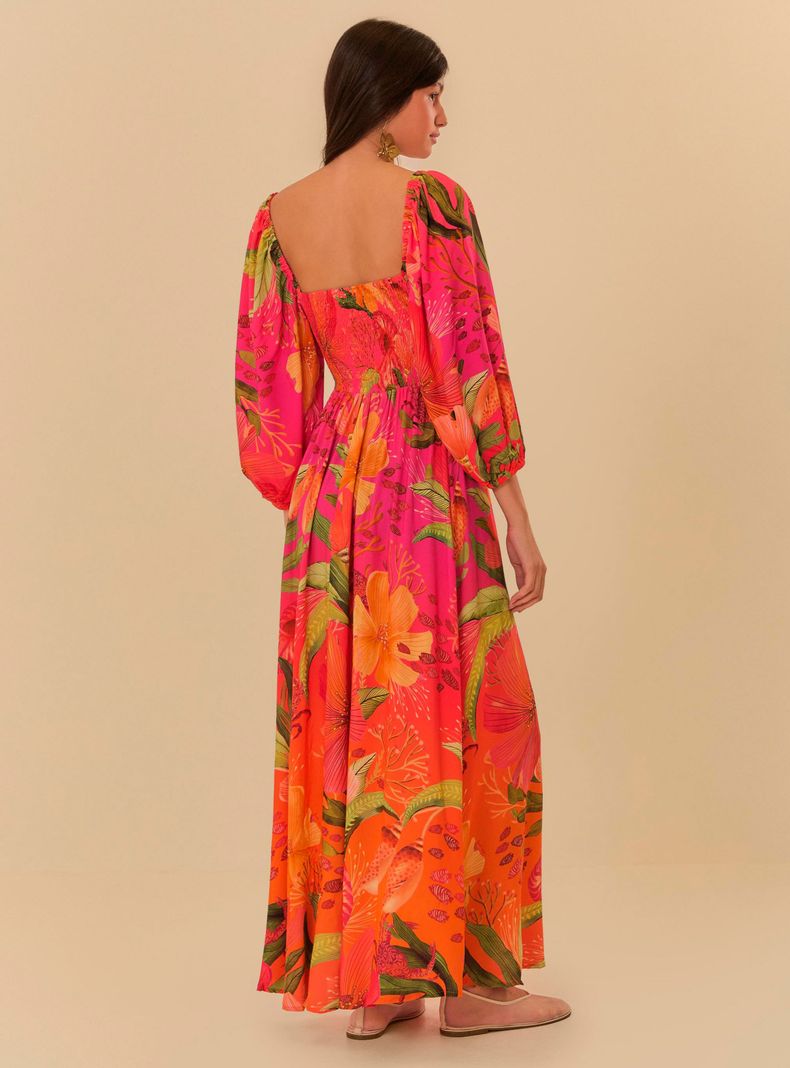 Vestido Largo Manga Abullonada con Amarre-1