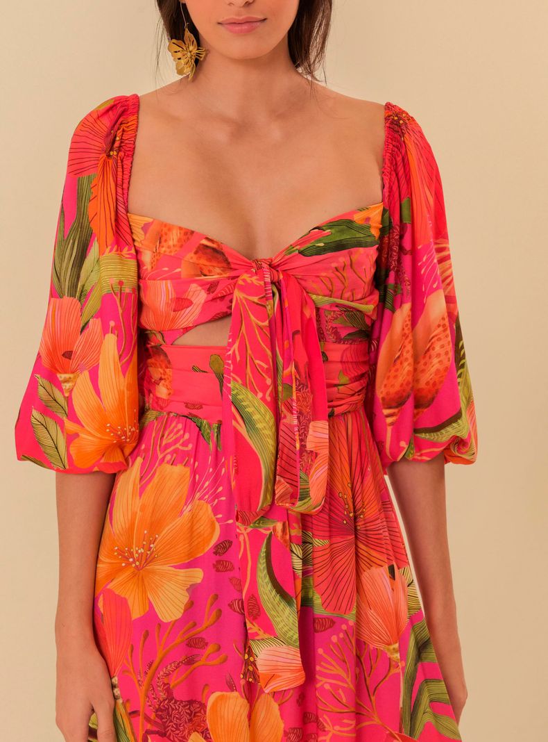 Vestido Largo Manga Abullonada con Amarre-2