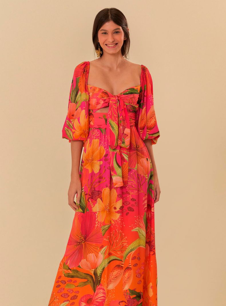 Vestido Largo Manga Abullonada con Amarre-3