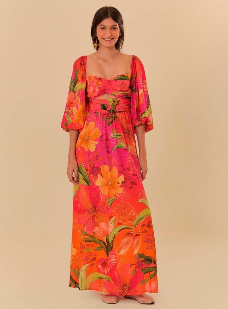 Vestido Largo Manga Abullonada con Amarre-0