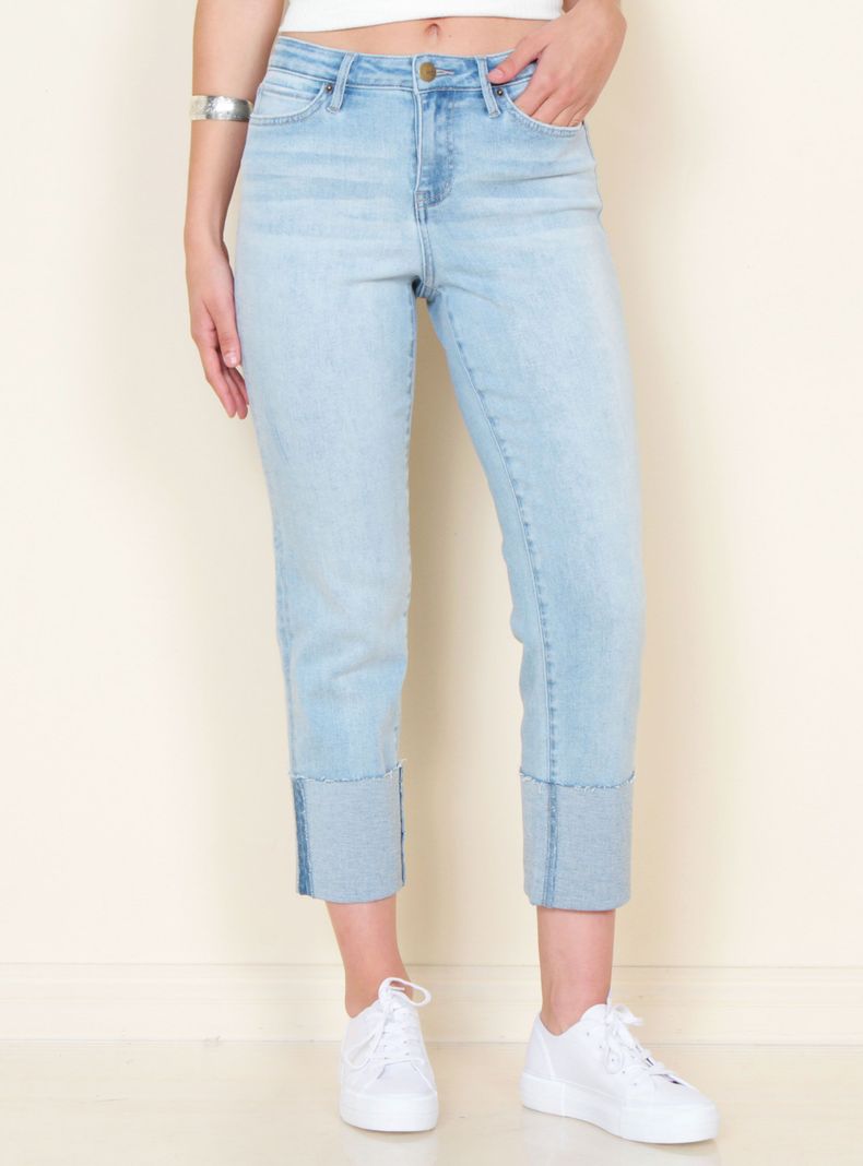 Jeans Recto Tiro Alto Pretina con Basta Doblada-0