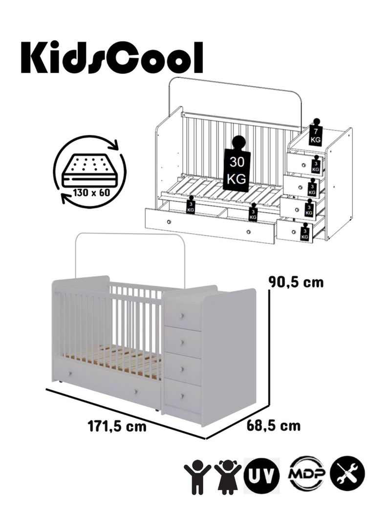 Cuna+Comoda+Cajone Topbaby B-1
