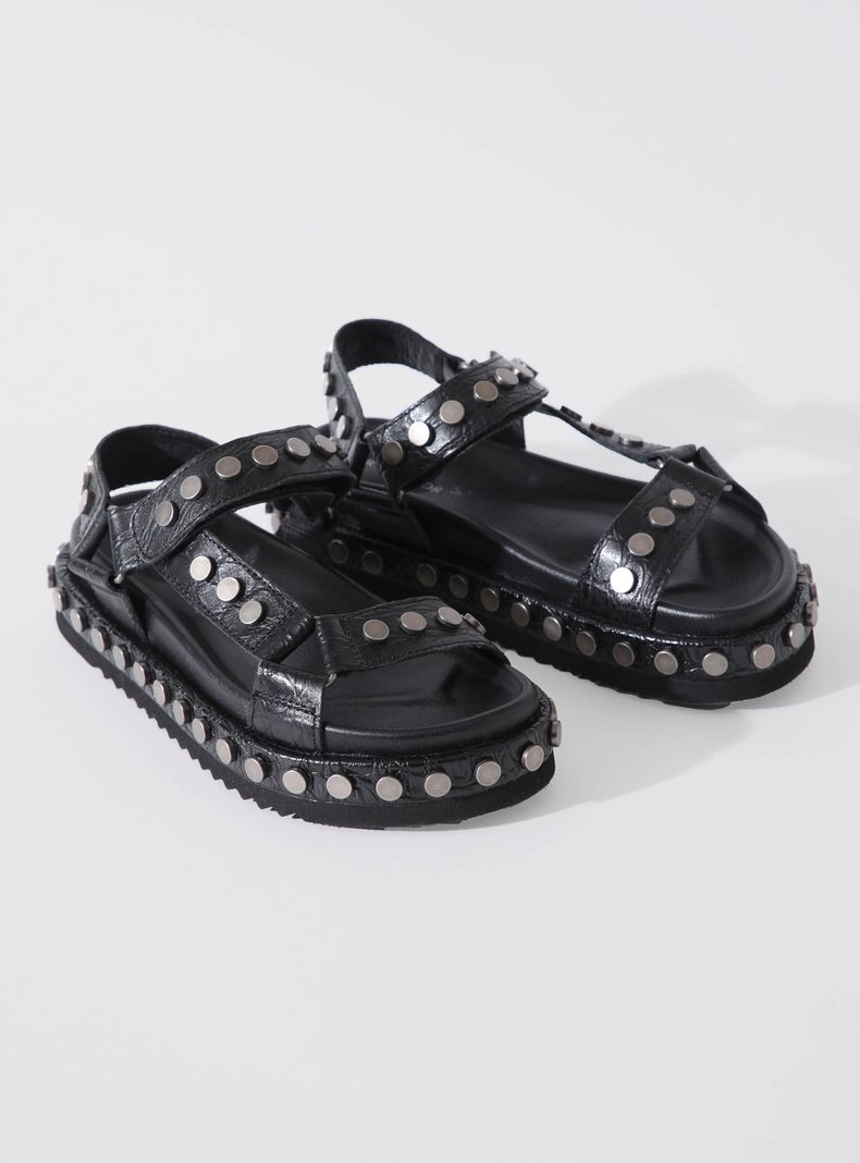 Sandalia Cuero Leather Tachas Black Mujer-1