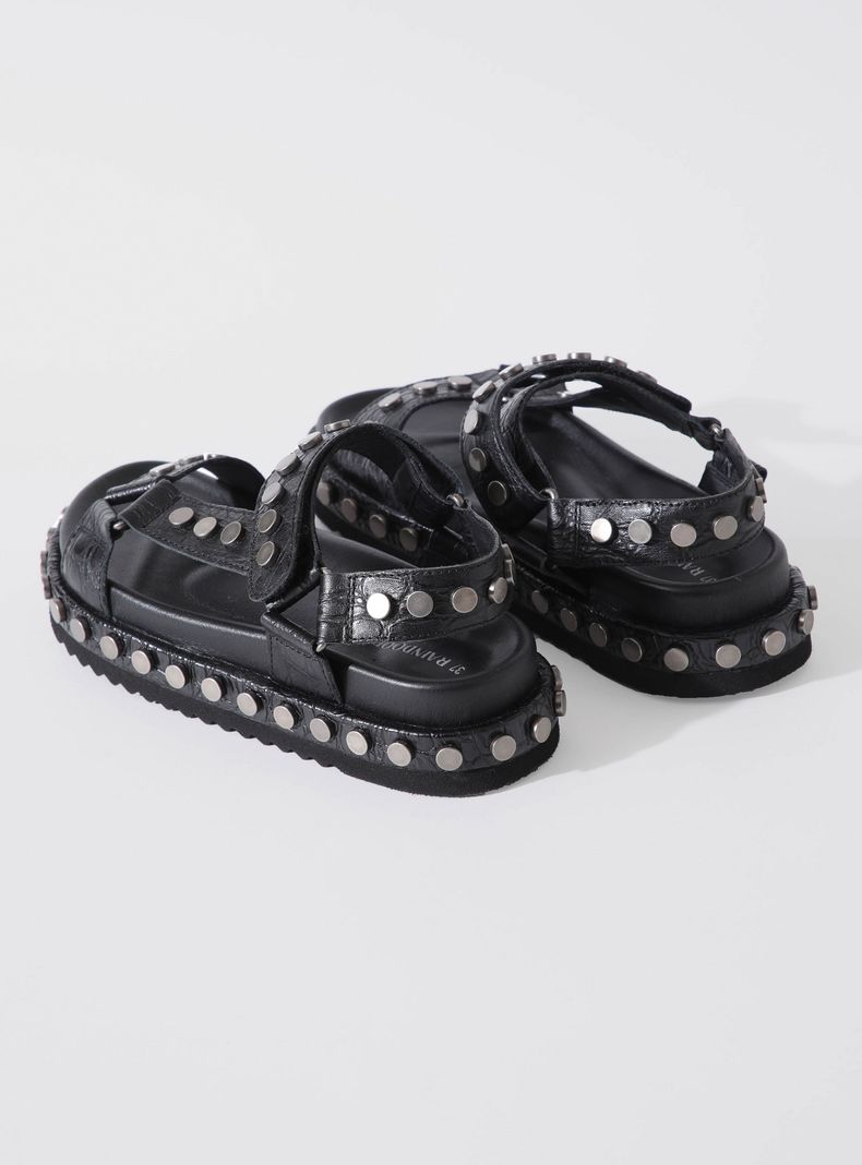 Sandalia Cuero Leather Tachas Black Mujer-2