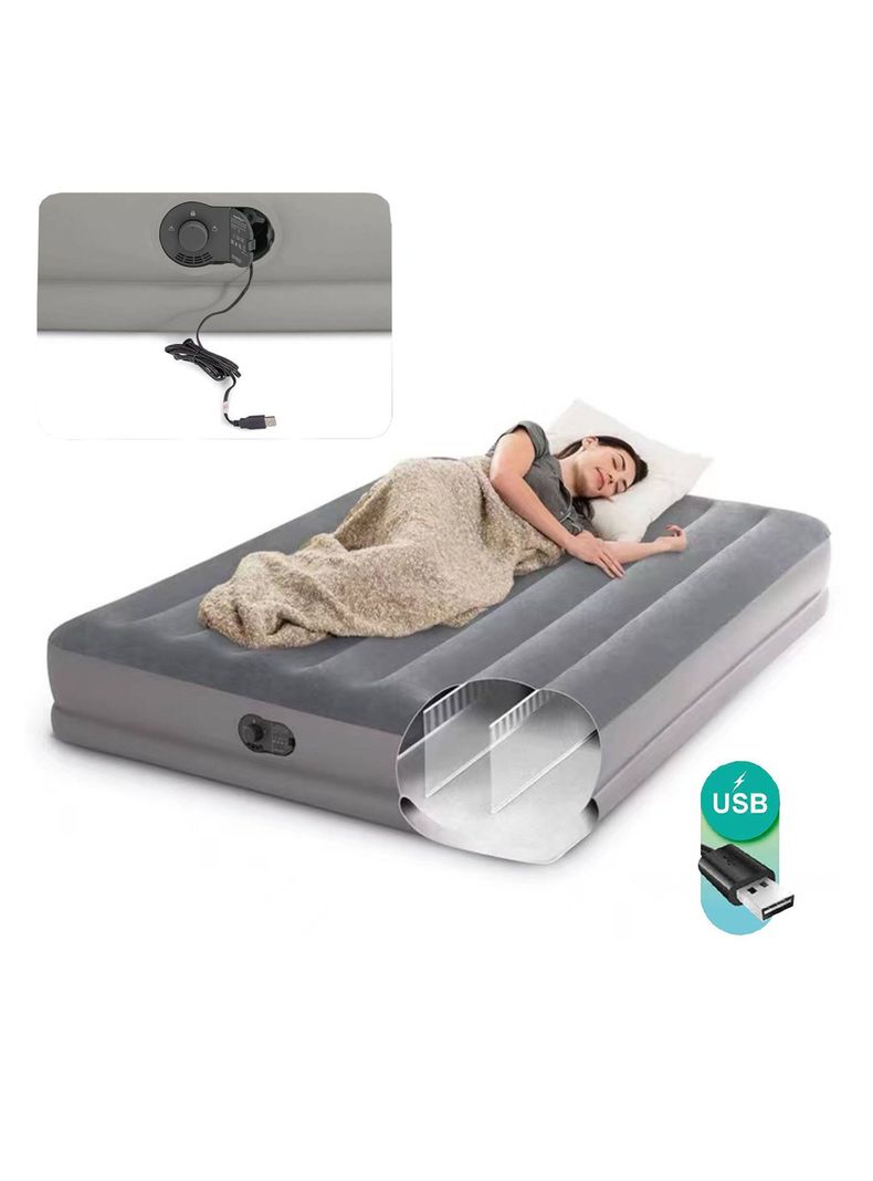 Cama Inflable Eléctrica USB 1 Plaza Gris-2