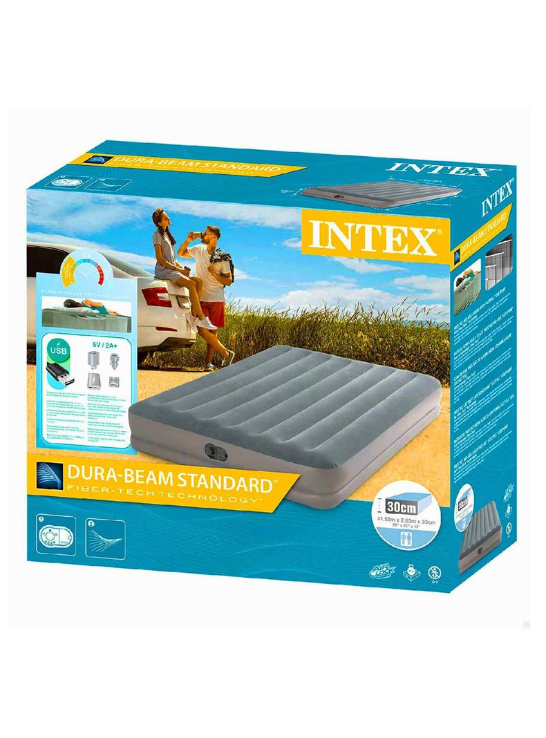 Cama Inflable Eléctrica USB 2 Plazas Gris-4