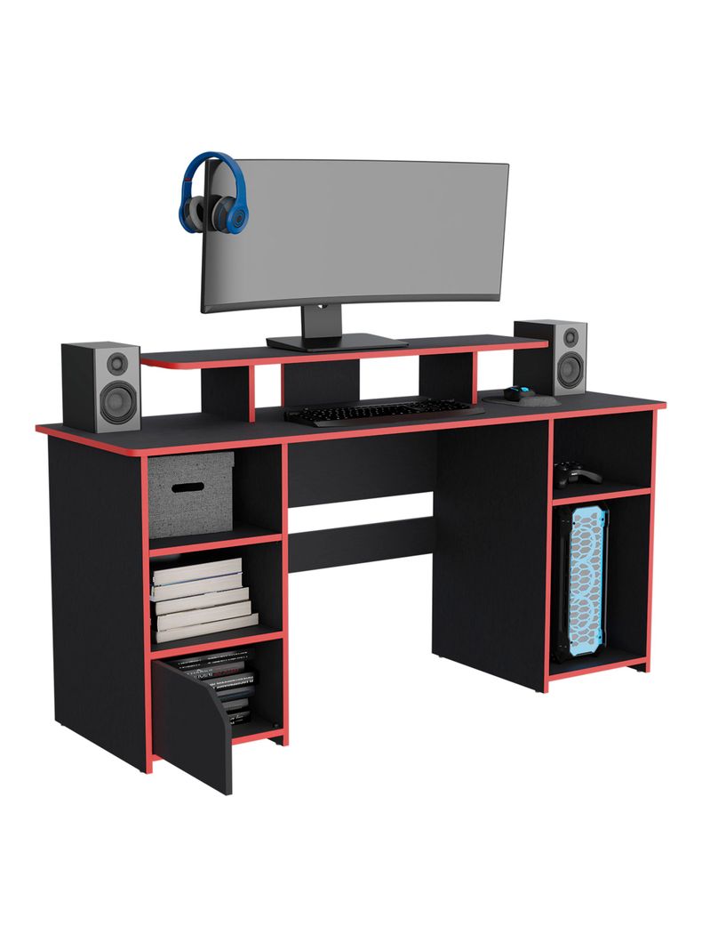 Escritorio Gamer Keria Wengue Canto Rojo-3