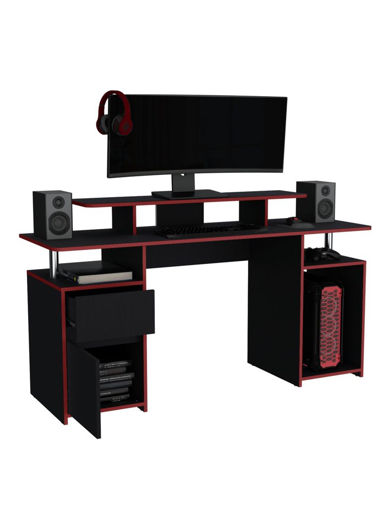 Escritorio Gamer Keria 2.0 Negro Canto Rojo-3