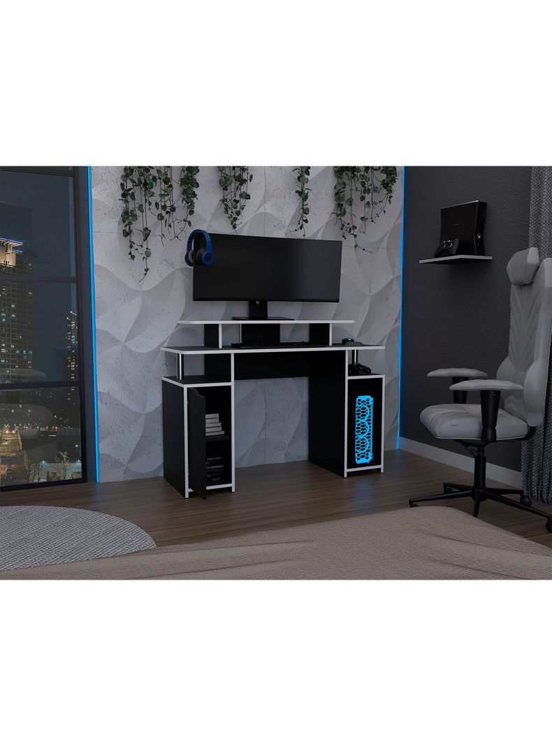 Escritorio Gamer Keria Lite Negro Canto Blanco-5
