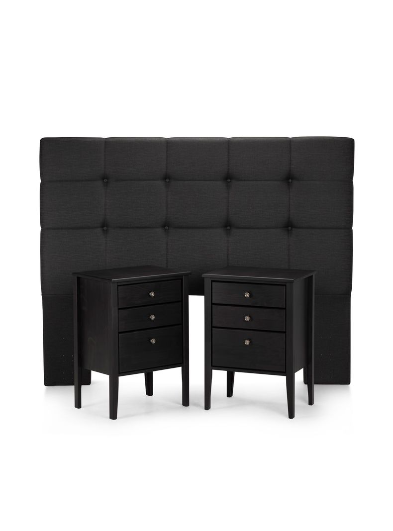 Set Muebles Dormitorio Issey: Respaldo 2 Plazas + Veladores Gráfito-1
