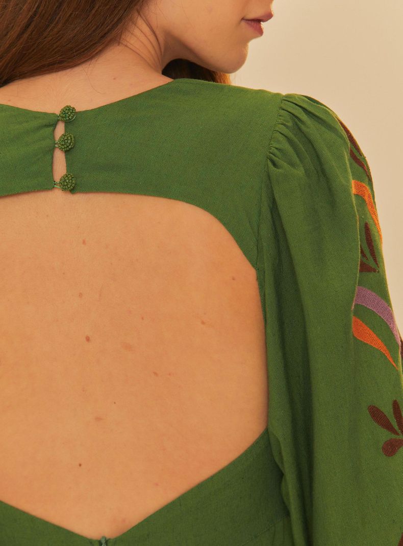 Vestido Largo Estampado con Manga Abullonada y Tajo-3