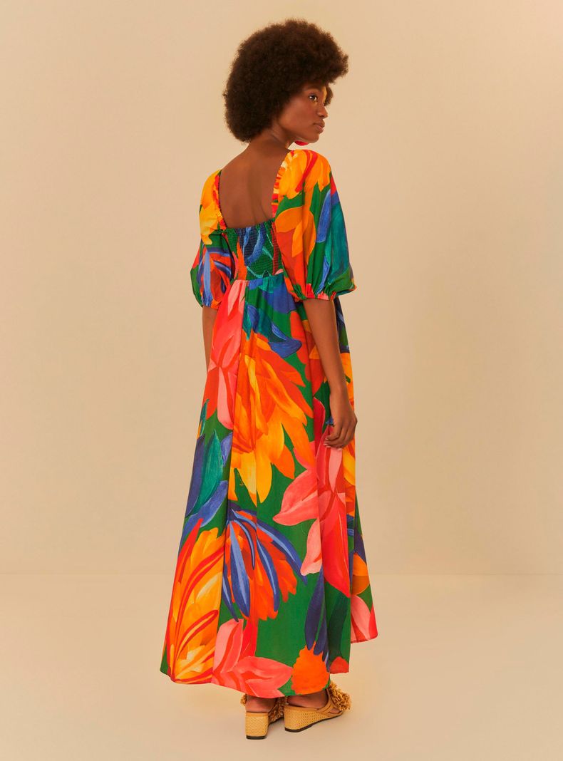 Vestido Largo Manga Abullonada con Estampado Flores-1