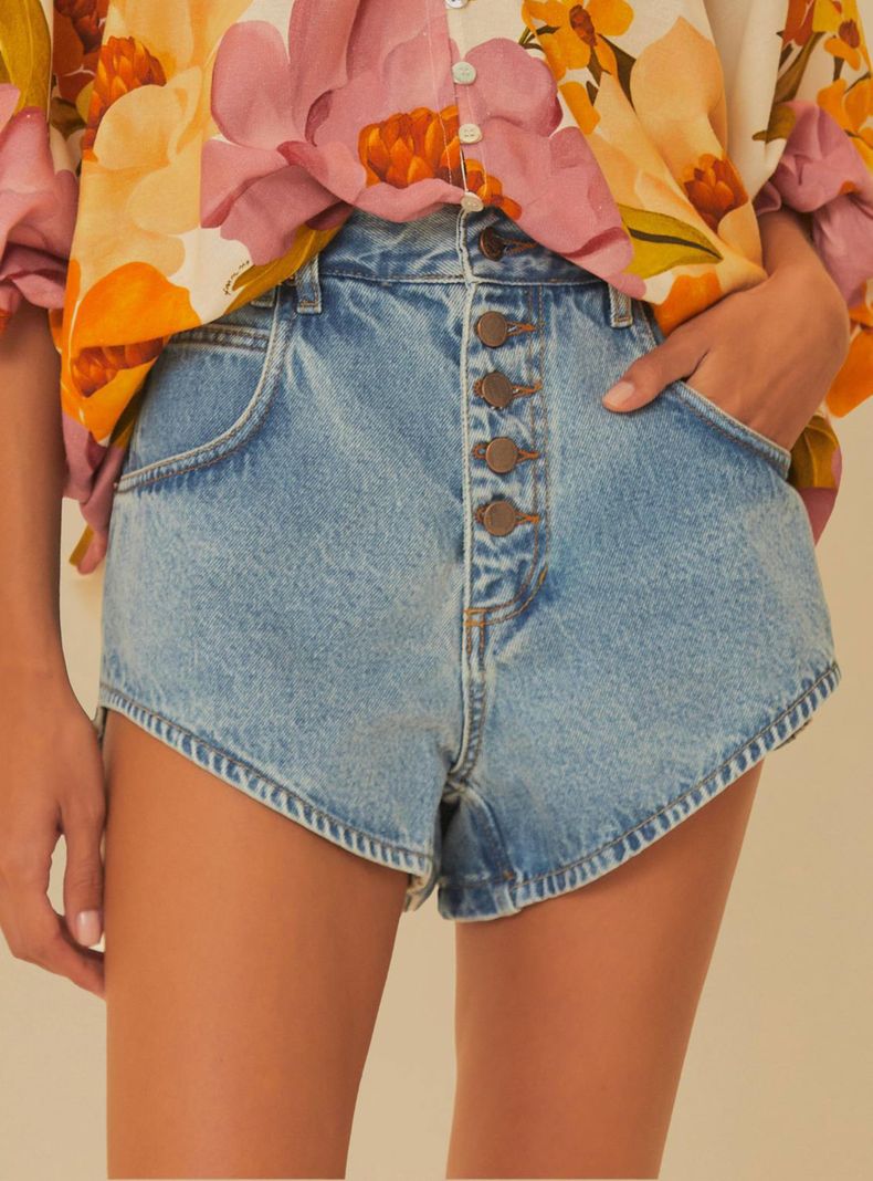 Short Jeans Tiro Alto con Botones-0