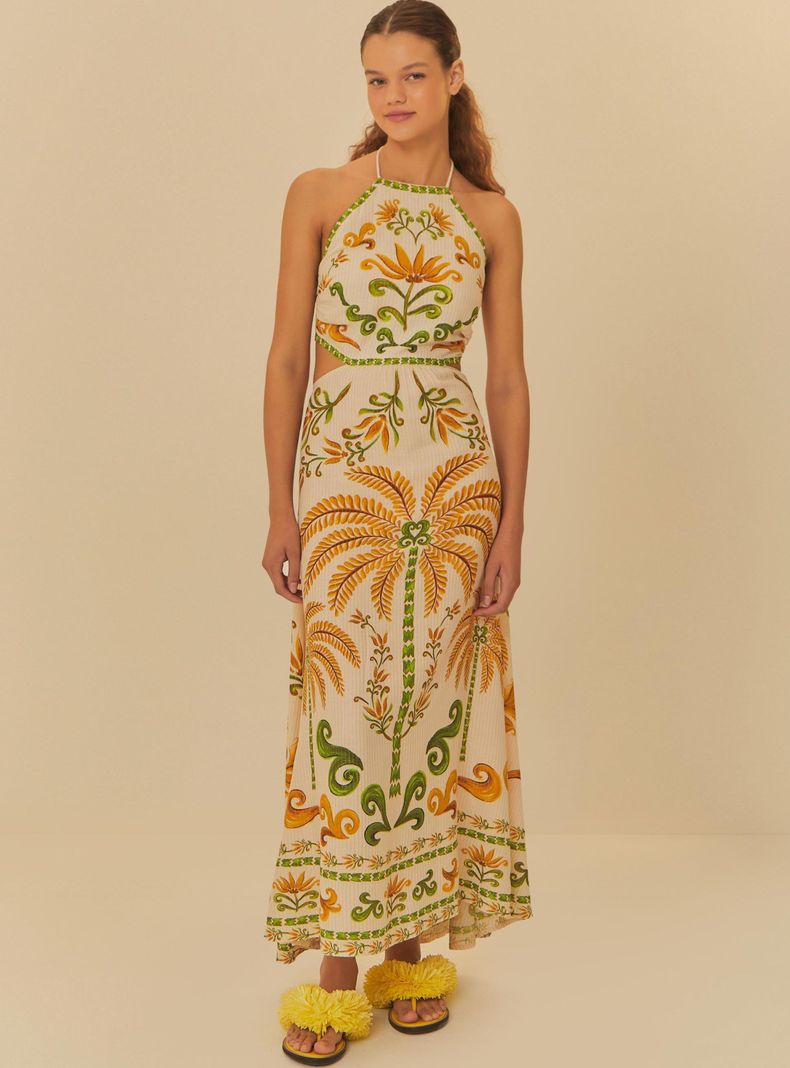 Vestido Largo Halter Estampado Palmeras-0