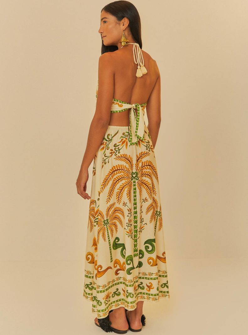 Vestido Largo Halter Estampado Palmeras-1