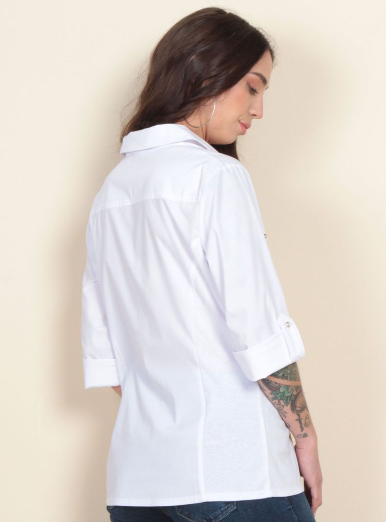 Blusa Manga Larga Ajustable Sólida Cuello Camisero-1