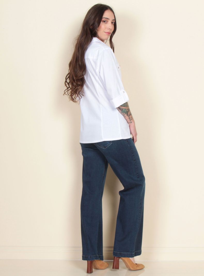 Blusa Manga Larga Ajustable Sólida Cuello Camisero-4