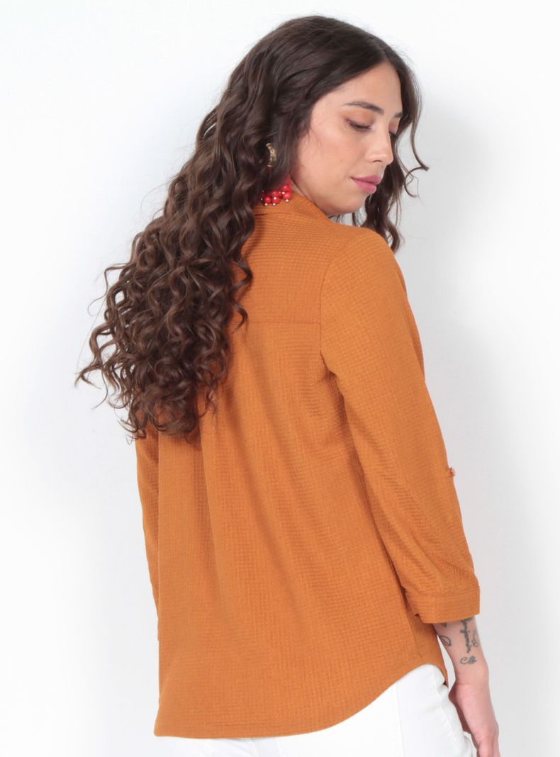 Blusa Manga 3/4 Sólida Escote V-1