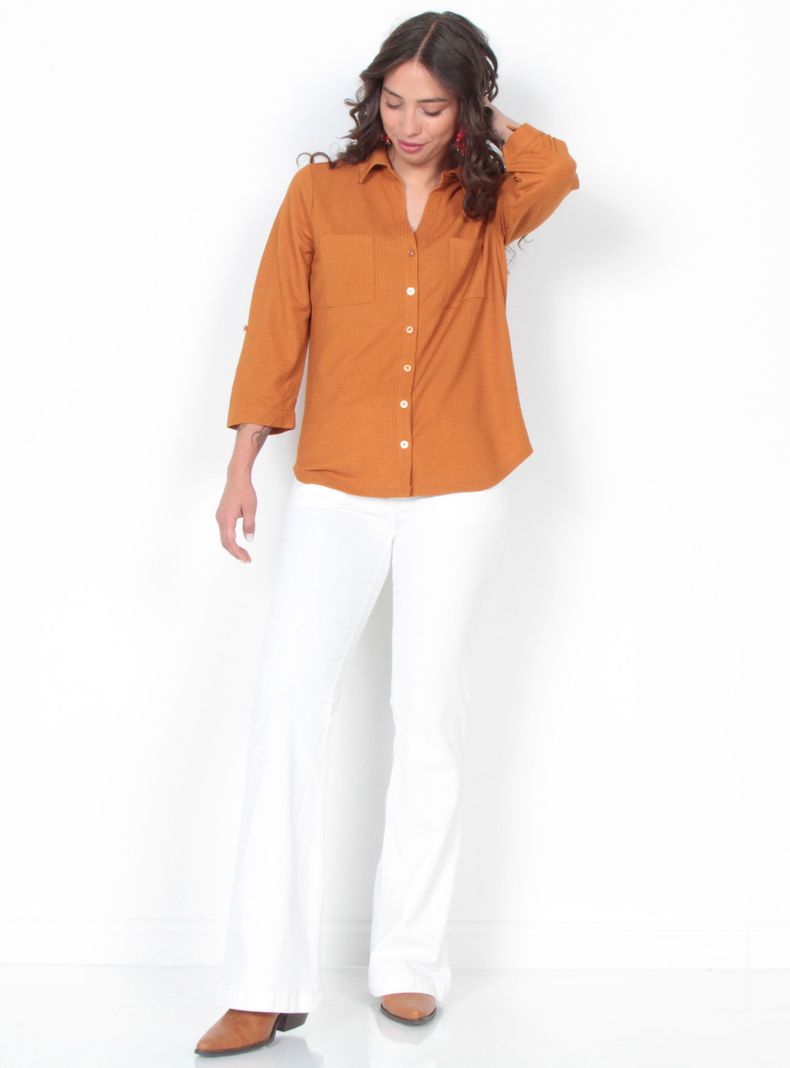 Blusa Manga 3/4 Sólida Escote V-3