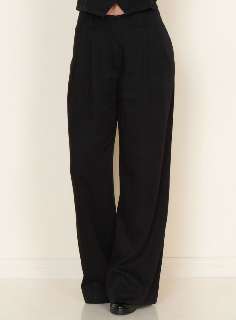 Pantalón Wide Leg Tiro Alto Denim con Pinzas-0