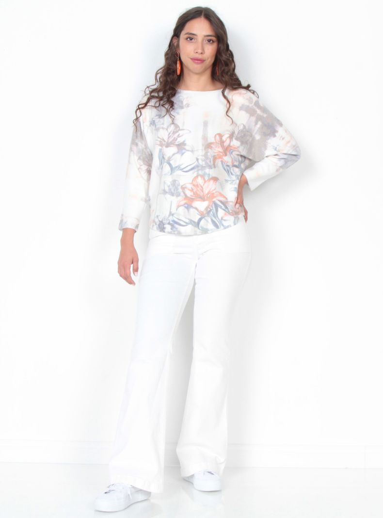 Sweater Manga 3/4 Sublimado Floral Escote Redondo-3