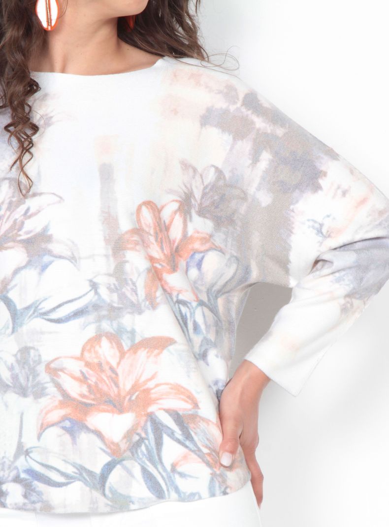 Sweater Manga 3/4 Sublimado Floral Escote Redondo-2