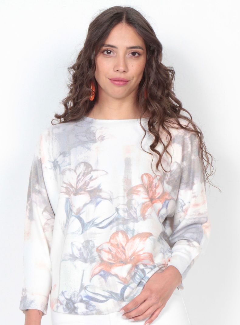 Sweater Manga 3/4 Sublimado Floral Escote Redondo-0