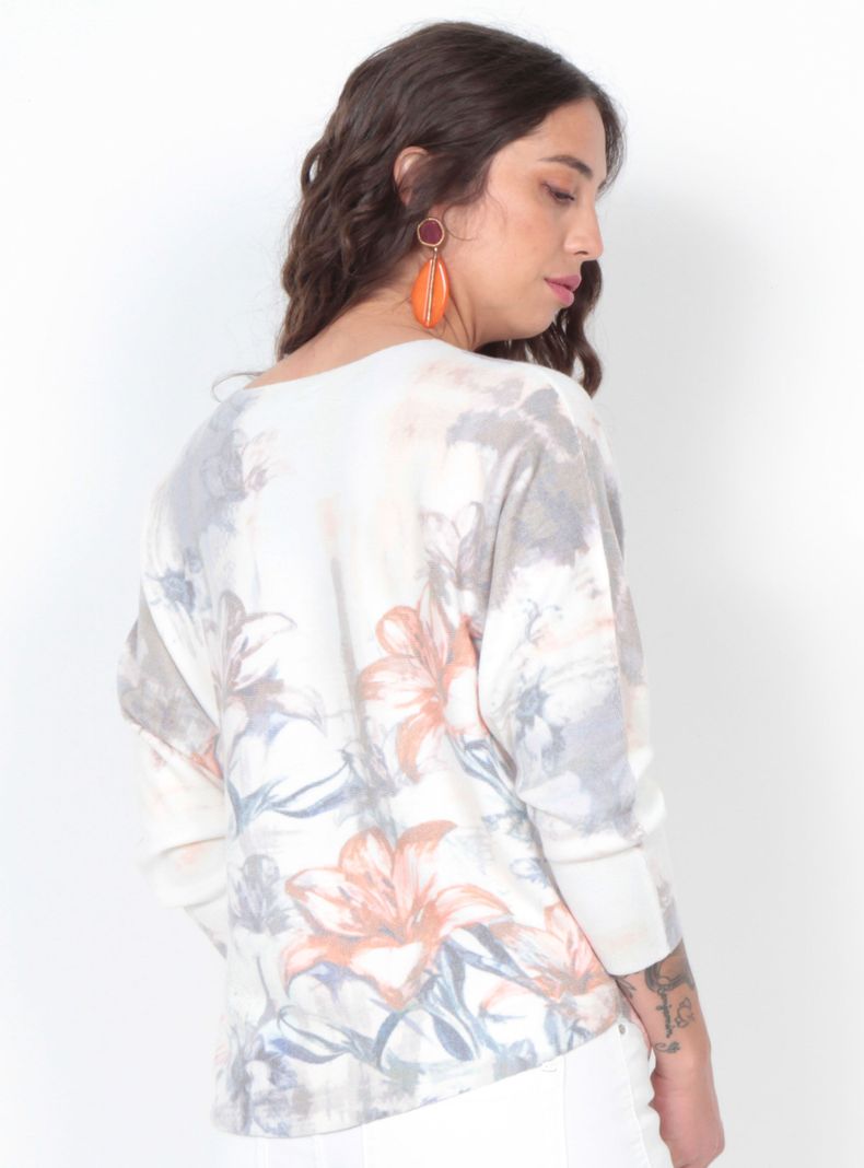 Sweater Manga 3/4 Sublimado Floral Escote Redondo-1