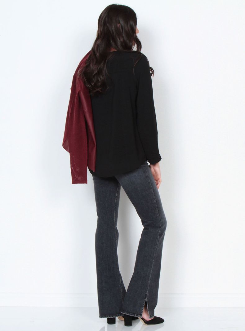 Blusa Manga Larga Sólida con Cuello Mao y Bolsillos-4