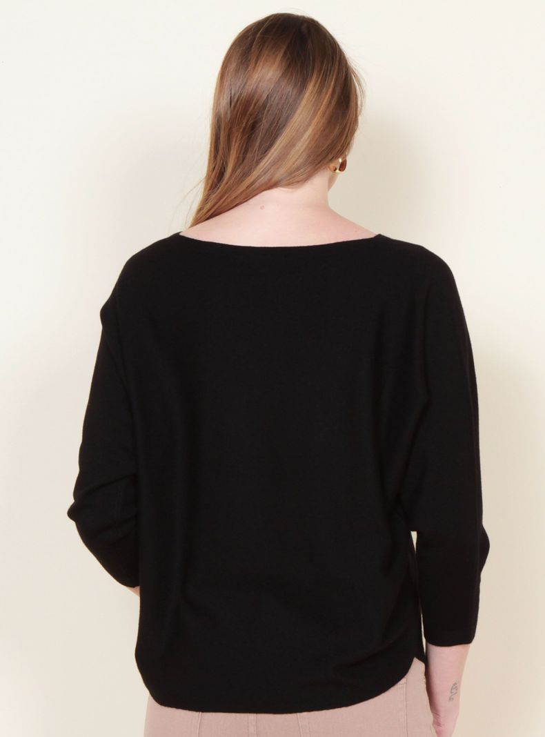 Sweater Manga Larga Escote Redondo Color Básico-1