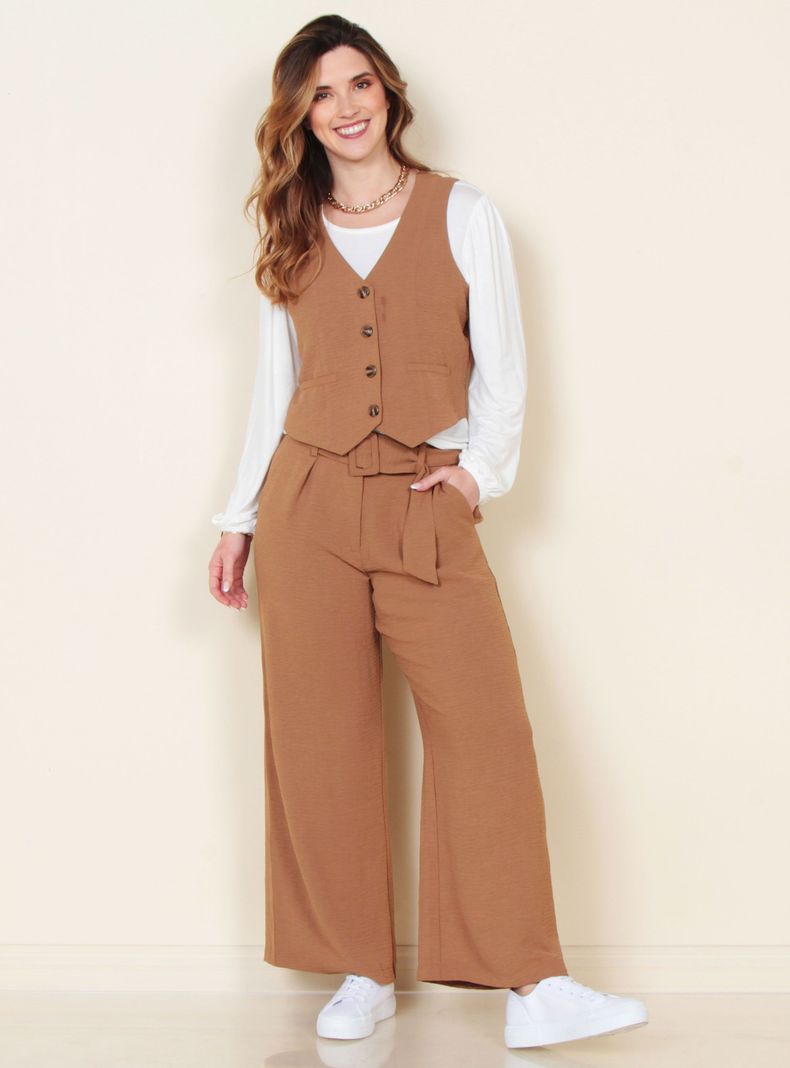 Pantalón Wide Leg Tiro Alto Pretina Básica-3