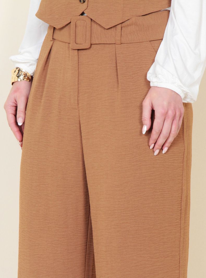 Pantalón Wide Leg Tiro Alto Pretina Básica-2