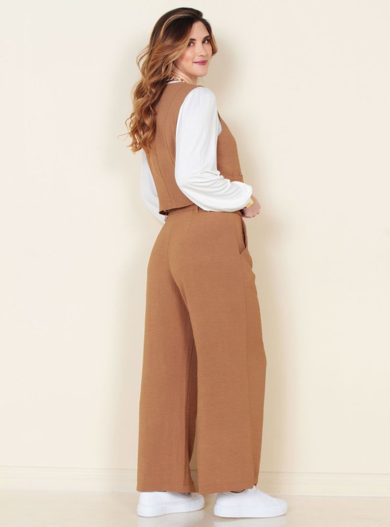Pantalón Wide Leg Tiro Alto Pretina Básica-4
