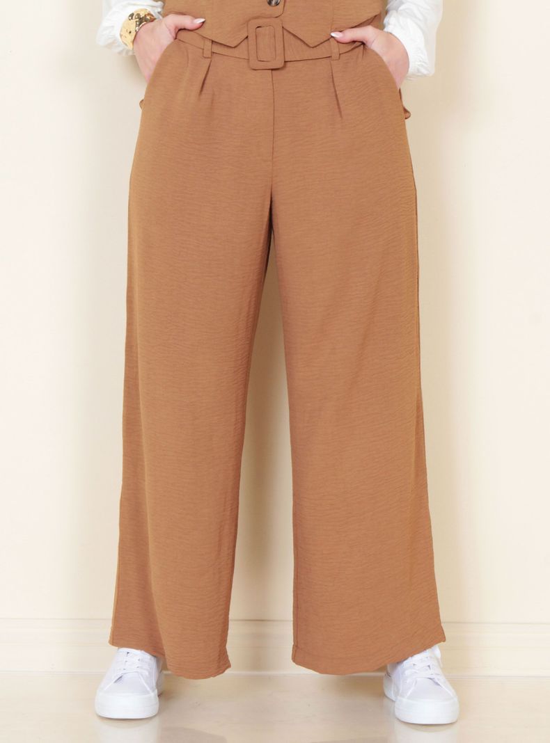 Pantalón Wide Leg Tiro Alto Pretina Básica-0