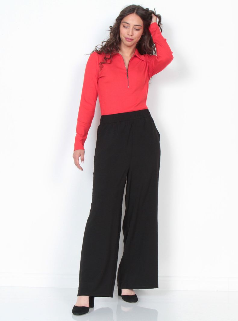 Pantalón Wide Leg Tiro Alto Sólido Pretina Elasticada-3