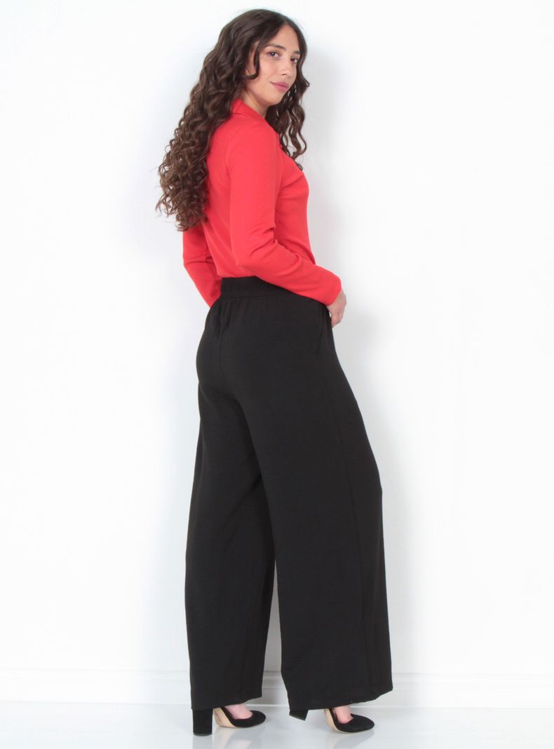 Pantalón Wide Leg Tiro Alto Sólido Pretina Elasticada-4