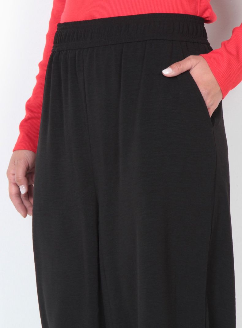 Pantalón Wide Leg Tiro Alto Sólido Pretina Elasticada-2