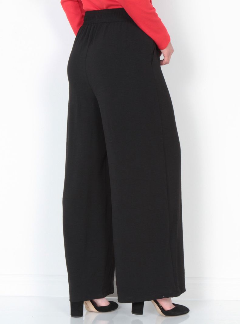 Pantalón Wide Leg Tiro Alto Sólido Pretina Elasticada-1