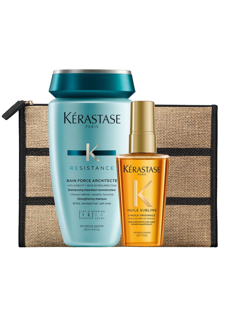 Set Cabello Dañado Resistance Shampoo Bain Force Architecte 250ml + Aceite LHuile Originale Elixir Ultime 50ml Kérastase-0