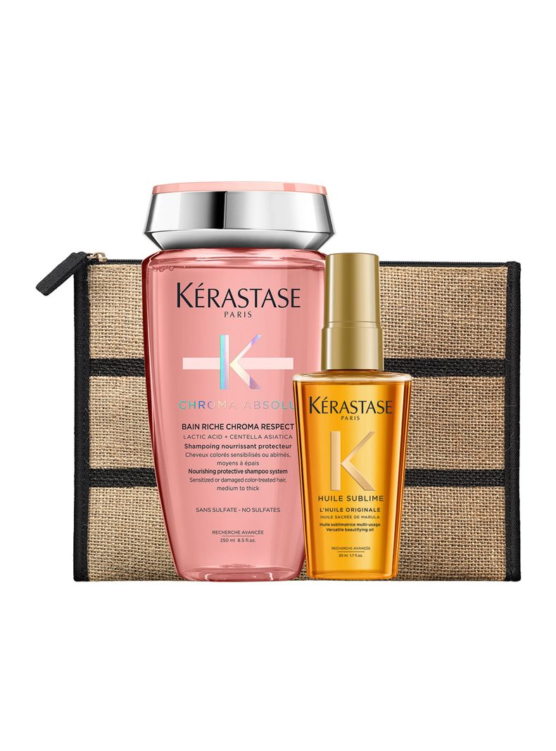 Set Reparación Cabello Color Chroma Absolu Shampoo Riche Chroma Respect 250ml + Aceite LHuile Originale Elixir Ultime 50ml Kérastase-0