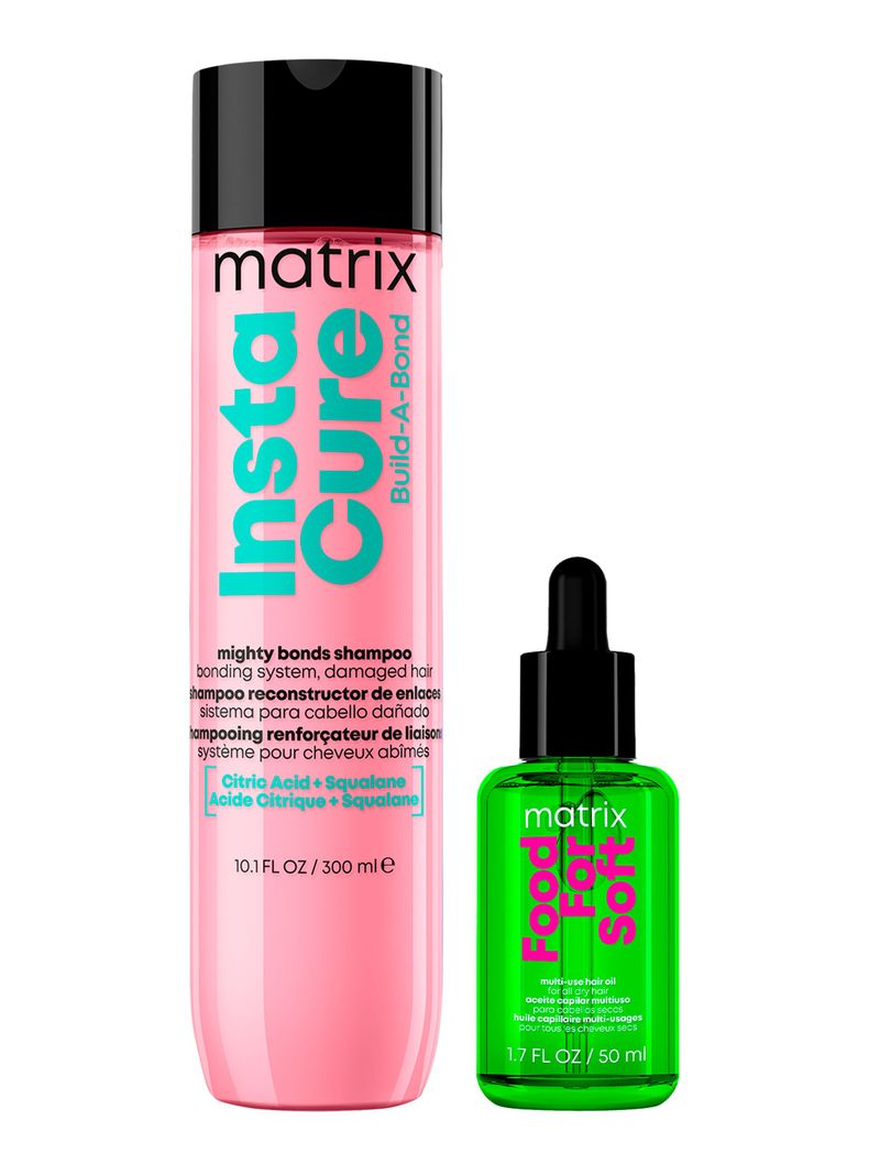 Set Shampoo Reparación Cabello Dañado Instacure Build a Bond 300 ml + Aceite hidratante Food For Soft 50 ml Matrix-0