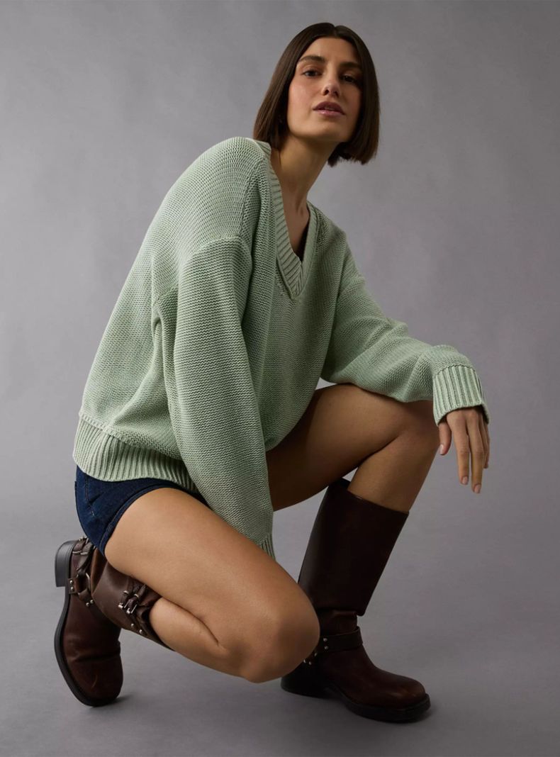 Sweater Cuello V Hombros Caídos-2