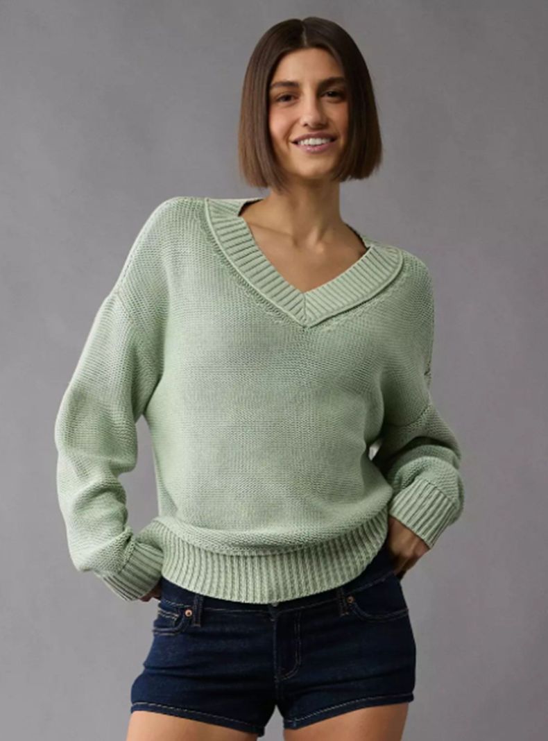 Sweater Cuello V Hombros Caídos-0