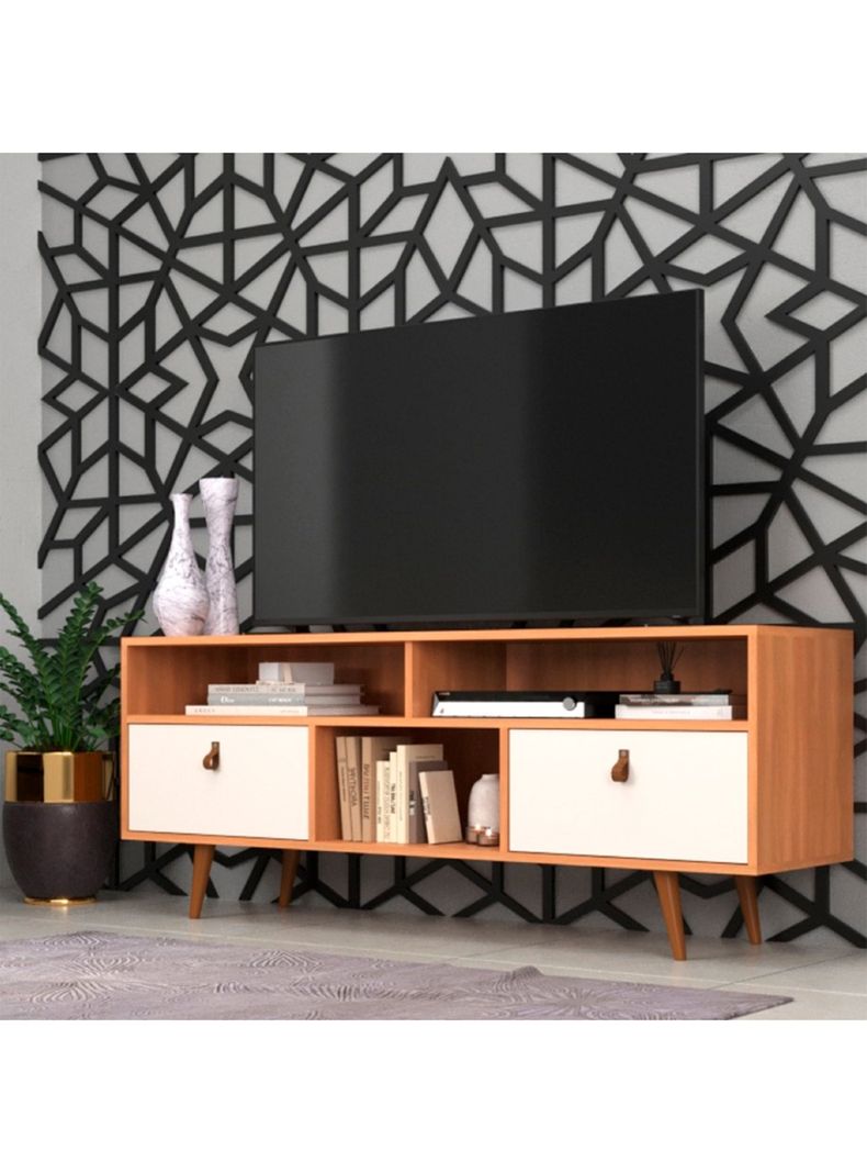 Rack TV 55" 2 Puertas Café Blanco-2