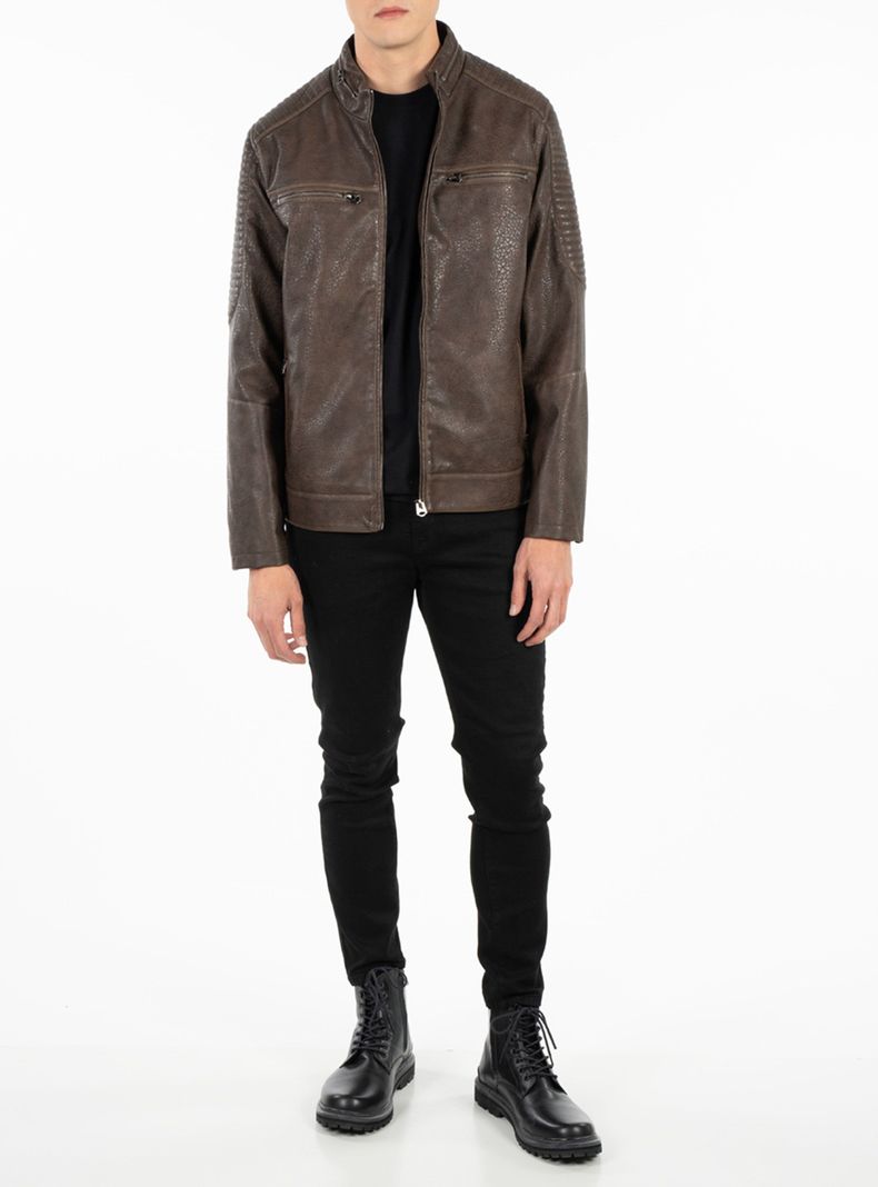 Chaqueta Cuero Ecológico Rider Dark Brown-3
